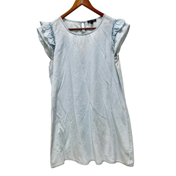 AS U Wish Women's‎ Ruffle Sleeve Chambray Dress - Light Wash, Casual - Picture 2 of 5
